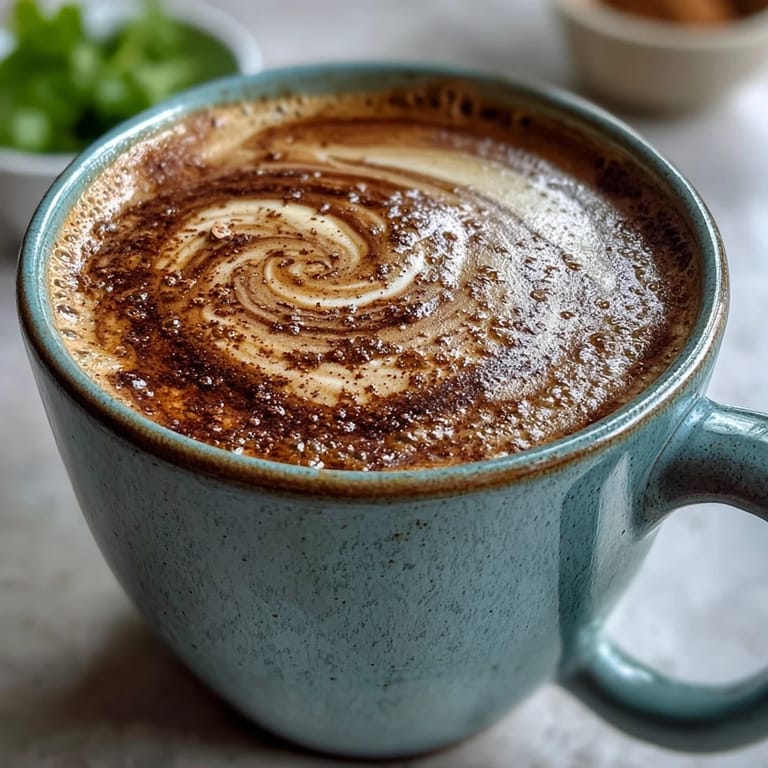 Cozy Adaptogen Latte, featuring vibrant reishi and ashwagandha, topped with a dusting of spice.
