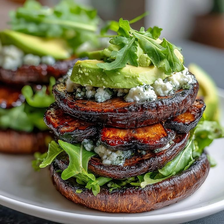 Savor these smoky grilled portobello mushroom burgers topped with fresh veggies, a summer classic.