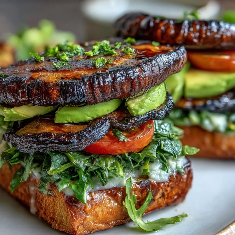 Hearty grilled portobello mushroom burgers, a satisfying vegetarian delight perfect for cookouts.