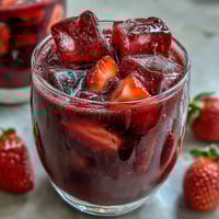 Homemade Starbucks Strawberry Açaí Refresher with vibrant red strawberries and fresh mint in a tall glass over ice.