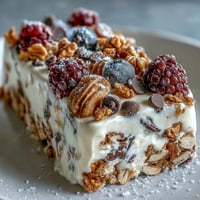 Frozen Yogurt Bark with Berries and Granola: a vibrant, healthy treat topped with juicy berries and crunchy granola, perfect for a summer snack.