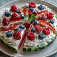 Bright 4th of July Watermelon Pizza bursting with fresh berries and sweet cream.